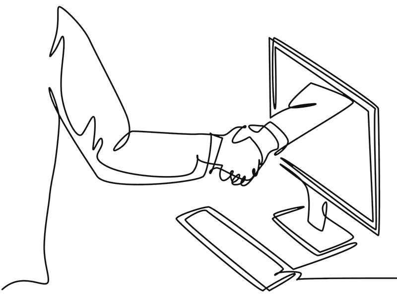 Man shaking hand with computer