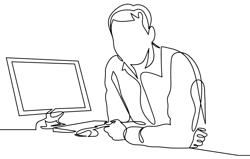 Man next to computer screen